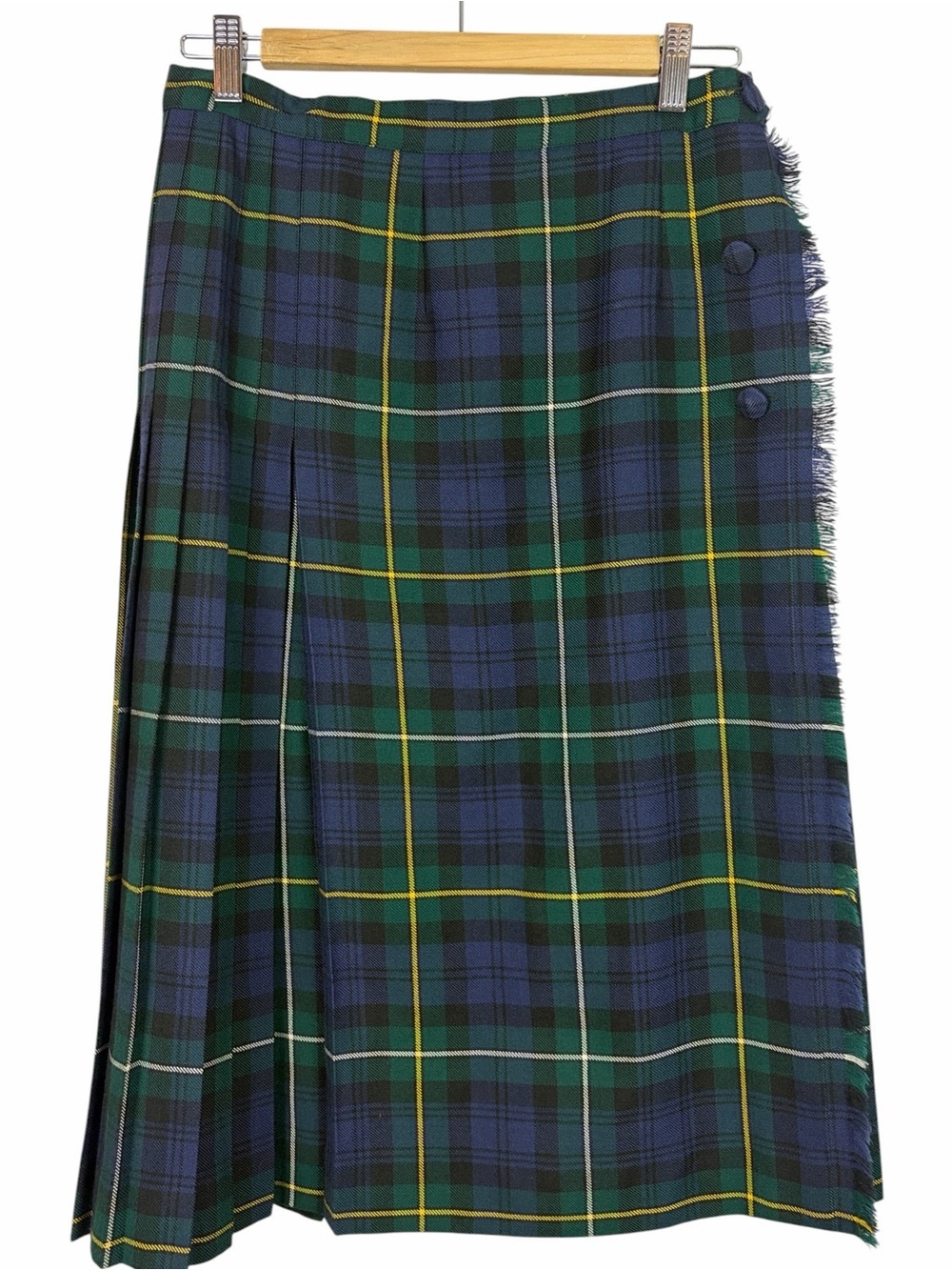 Vintage Surrey Classics Black Watch Tartan Wrap Skirt Wool Blend Fringe Hem